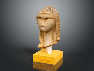 Stylish Furniture Display Stand With Yellow Base Holding Dame Sculpture Head Decor 3d model