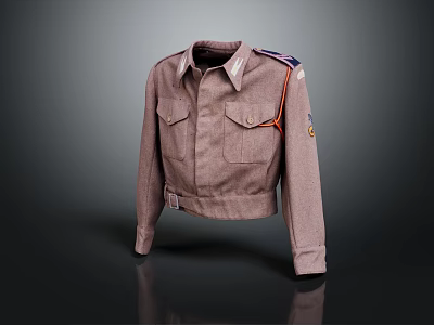 Light Brown Military Style Jacket With Collar Pockets Shoulder Straps And Sleeve Badges 3d model