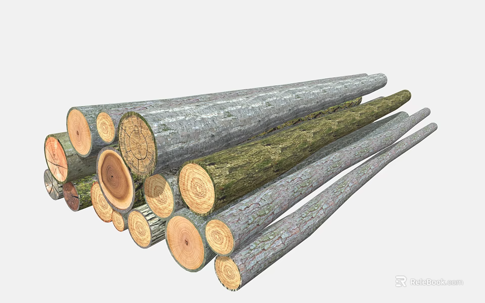 Pile Of Natural Wooden Logs Stacked With Various Sizes And Bark Texture Details 3d model 