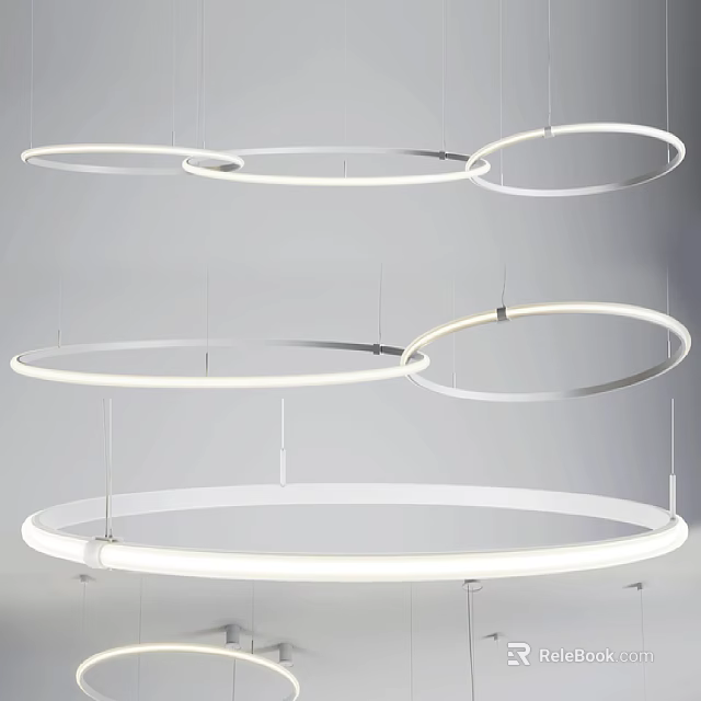 Modern Pendant Light with Multiple Circular Rings and Sleek LED Lighting Design 3d model