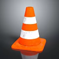 Orange And White Striped Safety Traffic Cone On Black Reflective Surface