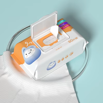 Baby Wipes With Cartoon Cat Design Open Lid 50 Pieces And Soft Cloth 3d model