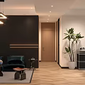 Modern Living and Dining Room Interior Design With Blue Sofa Coffee Table And Wooden Floor