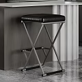 Modern Black Leather Bar Stool With Metal X Shaped Frame In Kitchen Bar Area