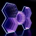 Neon Geometric Art Installation With Hexagonal Structure Spiral Design And Reflective Surface