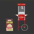 Red Popcorn Machine Cart With Wheels And Popcorn Signboard
