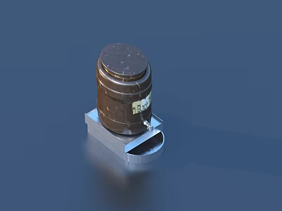 Brown Storage Barrel With Label On Silver Metal Stand For Daily Use 3d model