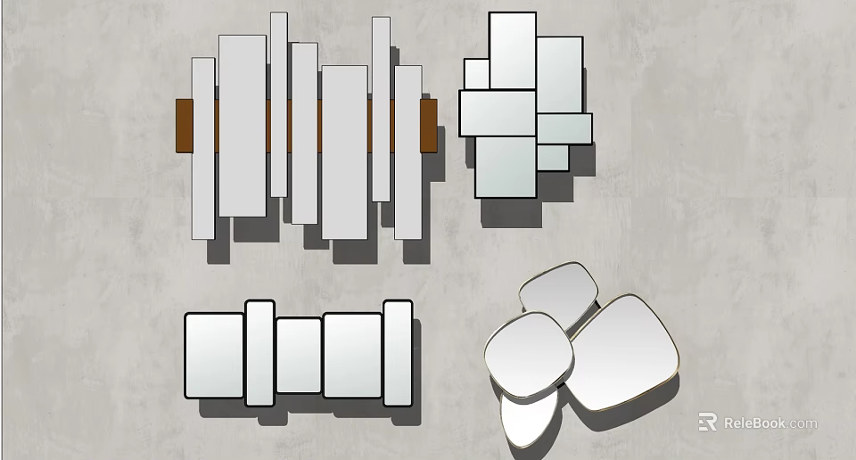 Modern Decorative Mirrors Featuring Geometric Shapes And Various Arrangements For Home 3d model 