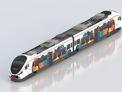 Modern Subway Train With White Body And Colorful People Silhouette Patterns 3d model Modern Subway Train With White Body And Colorful People Silhouette Patterns 3d model