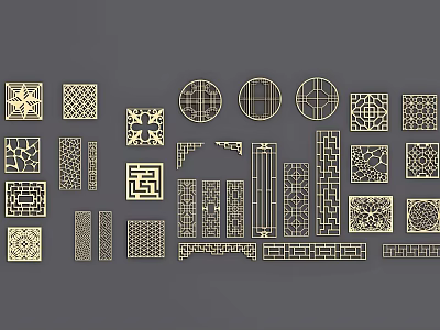 Various Traditional Lattice Windows With Different Carved Patterns And Decorative Designs 3d model