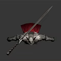 Armored Warrior Character Standing In Silver Armor With Horned Helmet Red Cape And Large Sword