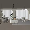 Modern Minimalist Living Dining Room Interior With Sofa Dining Table TV Pendant Lights And Plant