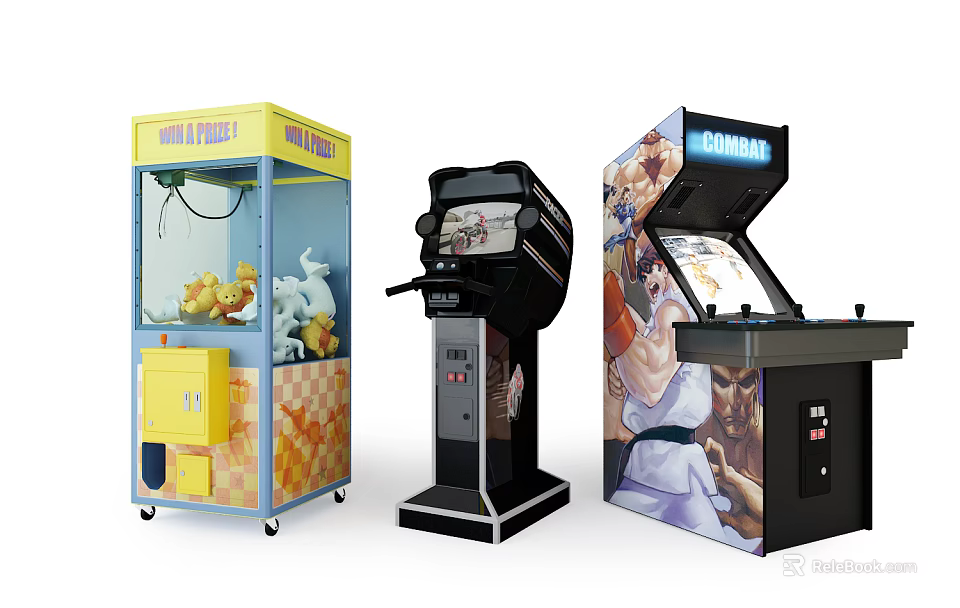 Entertainment Appliances Featuring Claw Crane Bubble And Classic Arcade Game Machines 3d model 