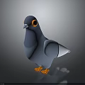 3D Pigeon Character Model With Blue Body Orange Eyes Orange Feet And White Wings