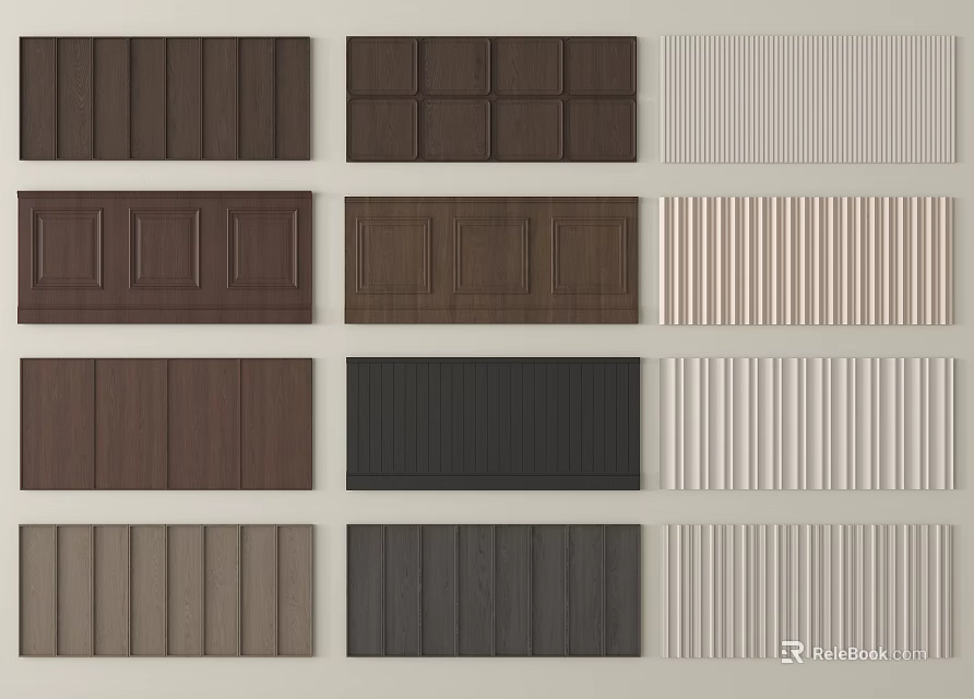 Various Wooden Wall Paneling Designs With Neutral And Dark Color Options For Home Interiors 3d model 