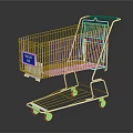 Durable Metal Shopping Cart With Blue Handle Label Basket And Wheels For Retail Use