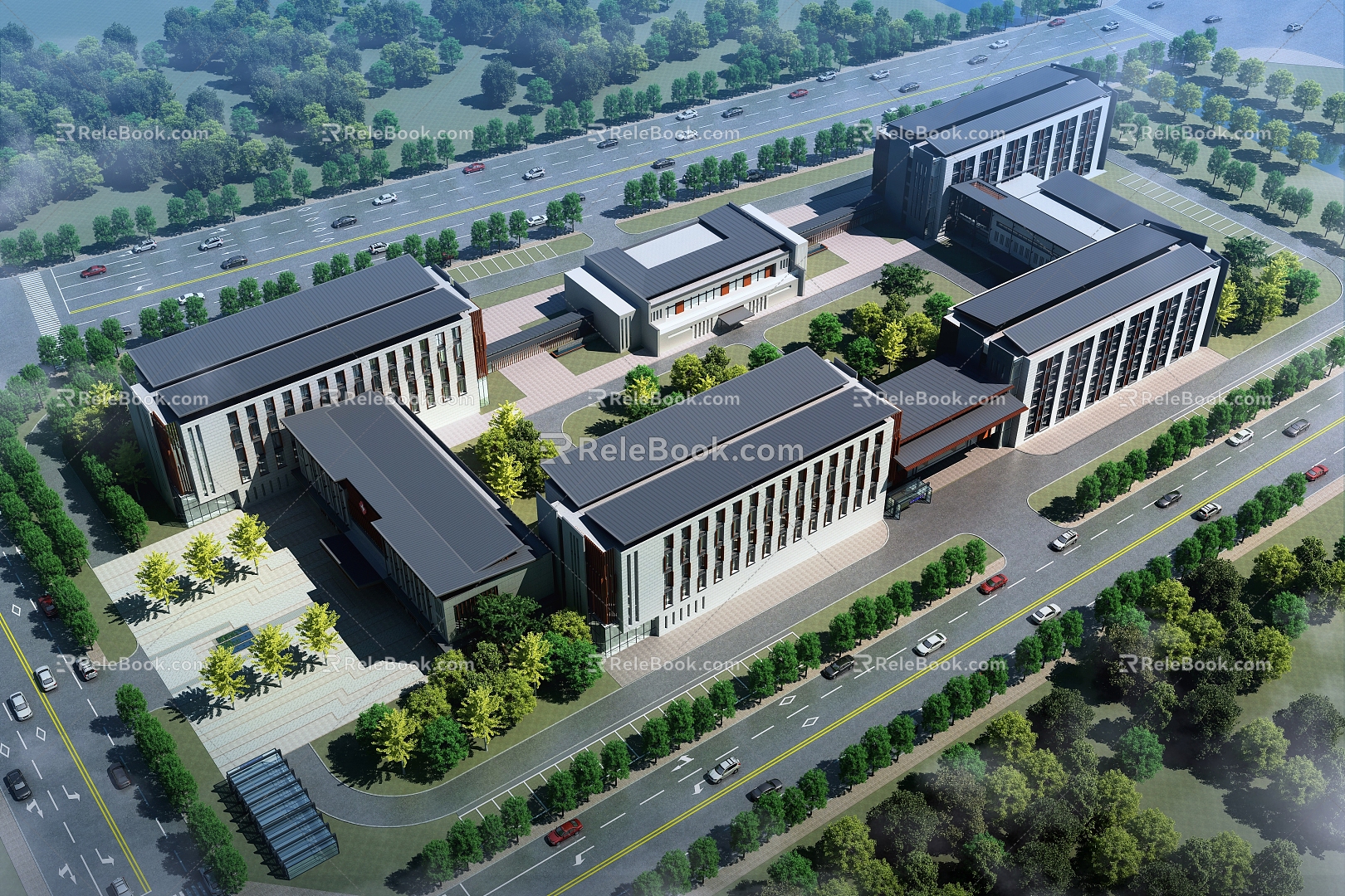 Chinese slope roof hospital health center 3d model