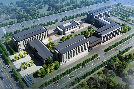 Chinese slope roof hospital health center 3d model