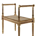 Classical Golden Stool With Carved Decorations Rattan Weave Seat And Elegant Legs