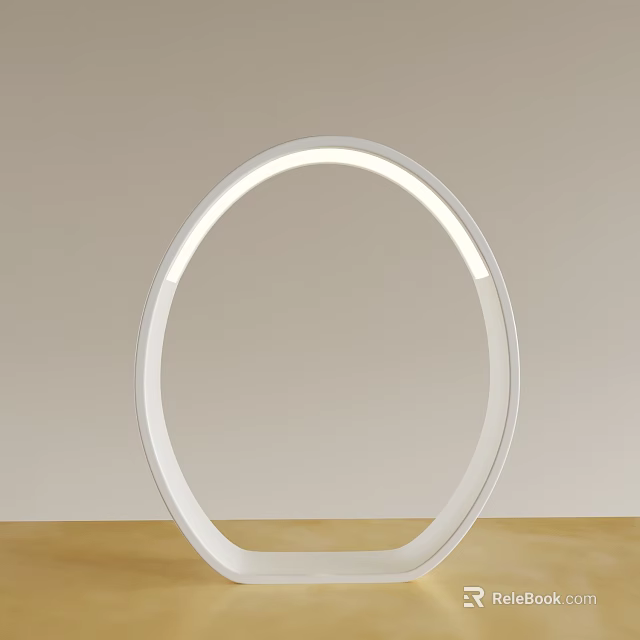 Modern White Circular Table Lamp With Illuminated Ring And Wooden Base 3d model 