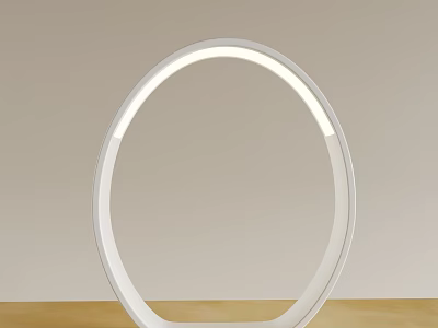 Modern White Circular Table Lamp With Illuminated Ring And Wooden Base 3d model