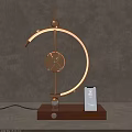 Modern Desk Lamp with Crescent LED Light Metallic Frame Wooden Base and Phone Stand