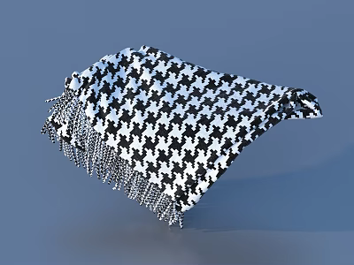 Cozy Black and White Houndstooth Pattern Blanket with Fringed Edges 3d model