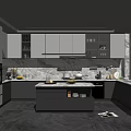 Modern Kitchen Interior With Marble Island Countertop Cabinets And Appliances Lighting