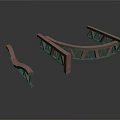 Three Red Metal Support Frames With Curved Design And Triangular Structures