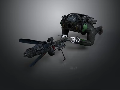 Future spaceship green laser cannon radar disc sci-fi design high-tech military style aircraft flying machine 3d model