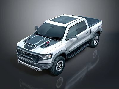 White Pickup Truck With Black Roof Sporty Front Grille And Modern Exterior Design 3d model