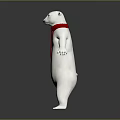 White Polar Bear Wearing Red Scarf Standing With Arms Outstretched On Gray Background