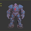Blue Mech Warrior Robot With Heavy Armor Red Eyes And Chest Emblem 3D Render