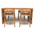 Wooden Rectangular Dining Table Set With Four Chairs Upholstered Seats And Black Accent Strip 3d model