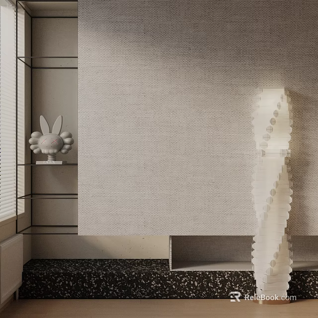 Modern Floor Lamp Design With Linen Wall Terrazzo Floor And Rabbit Sculpture On Shelf 3d model 