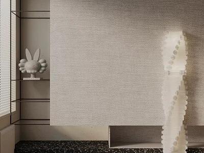 Modern Floor Lamp Design With Linen Wall Terrazzo Floor And Rabbit Sculpture On Shelf 3d model