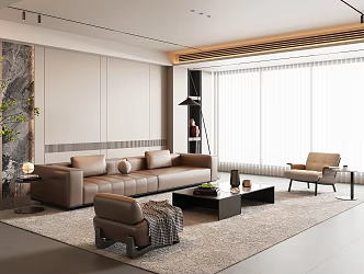Modern Italian Style Living Room Italian Style Light Luxury Living Room Advanced Grey Living Room Sofa Coffee Table Combination Italian Style Light Luxury Sofa Combination Leather Multi-Person Sofa Stool Leisure Chair 3d model