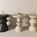 Modern Layered Geometric Side Tables in Black and Beige Displaying Decorative Objects 3d model