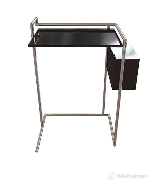 Iron Art Table With Black Tabletop Iron Frame And Side Storage Compartment 3d model 
