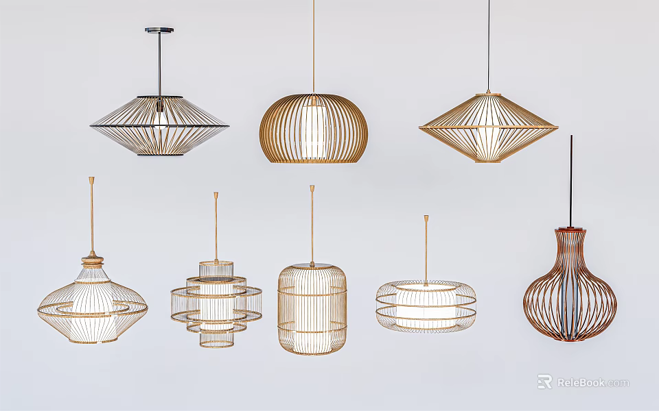 Modern Stylish Pendant Lights With Various Woven Metal And Geometric Designs 3d model 