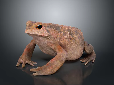 Detailed View of Brown Spotted Toad on Gray Background with Shiny Surface 3d model