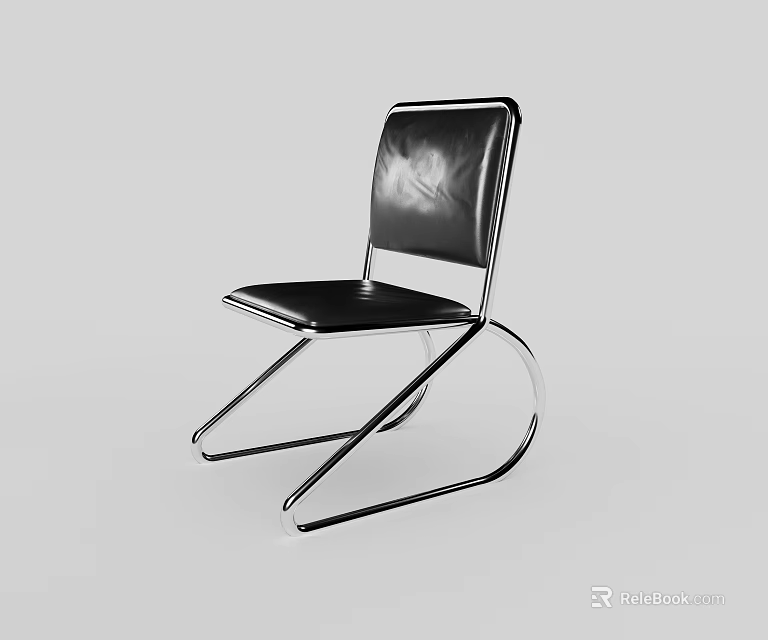 Modern Leisure Chair With Leather Seat Backrest And Curved Metal Frame Design 3d model 