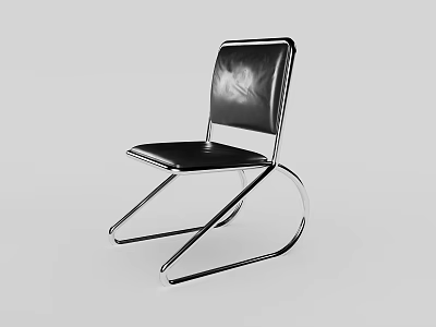Modern Leisure Chair With Leather Seat Backrest And Curved Metal Frame Design 3d model