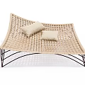 Woven Beige Lounge Chair With Two Cushions And Black Metal Frame