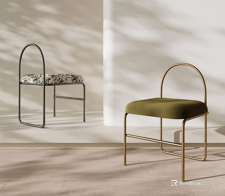 Minimalist Modern Single Chair With Black Frame Patterned Cushion And Gold Frame Green Seat 3d model 