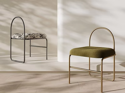 Minimalist Modern Single Chair With Black Frame Patterned Cushion And Gold Frame Green Seat 3d model
