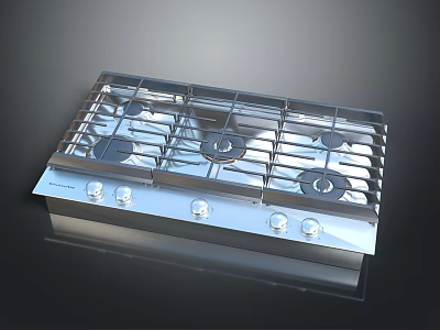 Stainless Steel Gas Stove With Multiple Burners And Control Knobs For Kitchen Use 3d model