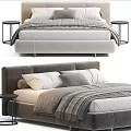 Modern Double Bed Interior With Upholstered Headboard Pillows And Side Table