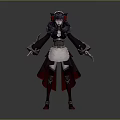 Anime Character Design With Black Red Outfit White Apron And Red Boots