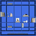 Modern Blue Bookshelf With Compartment Design Illuminated LED Lights And Decorative Books